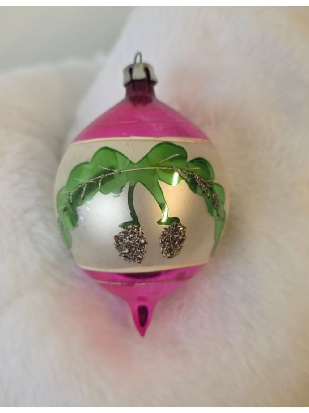 Vintage MCM Tear Drop Hand Painted 3.5" Mercury Glass Christmas Ornament Poland